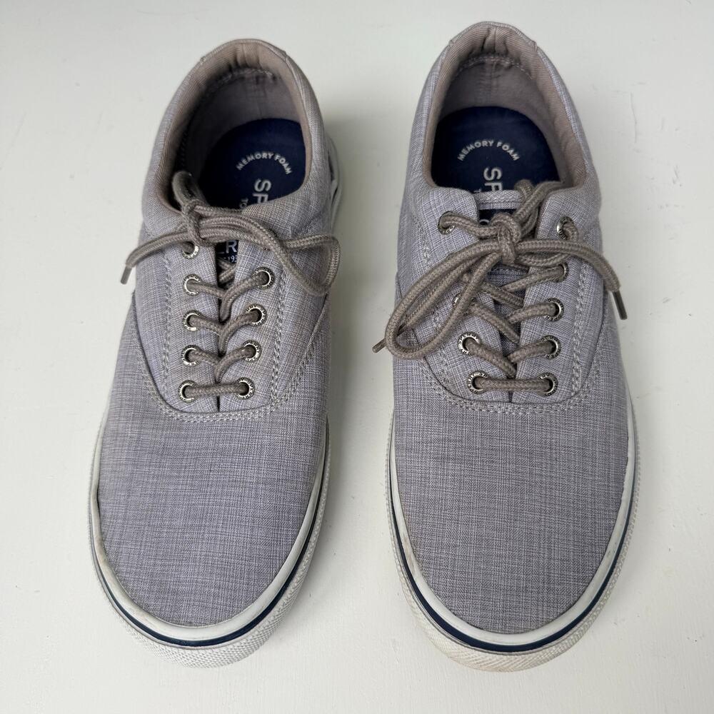 Sperry Men’s Halyard CVO Sneakers Gray Linen Canvas Boat Shoes 10.5 Memory Foam